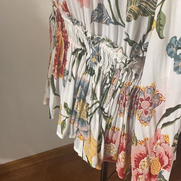 Loft floral high smocked neckline ruffled peplum blouse with front tie size S - Picture 11 of 12